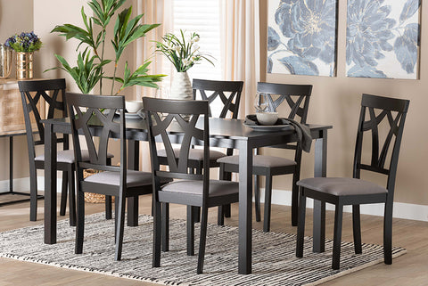 Baxton Studio Sylvia Modern Grey Fabric and Dark Brown Finished Wood 7-Piece Dining Set
