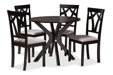 Baxton Studio Luise Modern and Contemporary Grey Fabric Upholstered and Dark Brown Finished Wood 5-Piece Dining Set