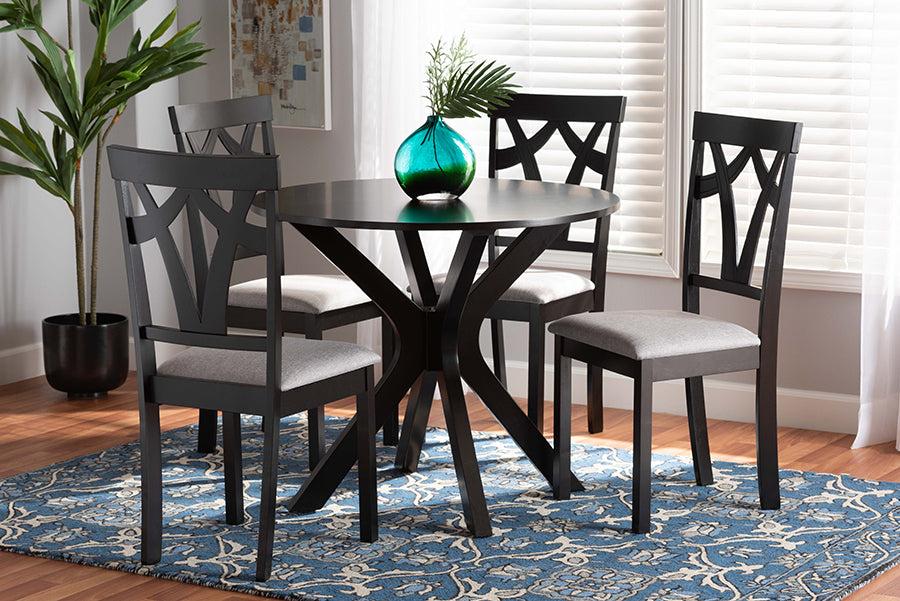 Baxton Studio Luise Modern and Contemporary Grey Fabric Upholstered and Dark Brown Finished Wood 5-Piece Dining Set