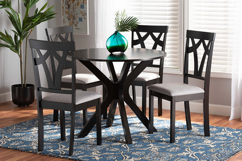 Baxton Studio Luise Modern and Contemporary Grey Fabric Upholstered and Dark Brown Finished Wood 5-Piece Dining Set