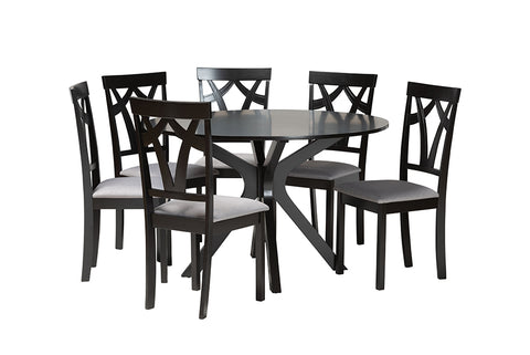 Baxton Studio Luise Modern Grey Fabric and Dark Brown Finished Wood 7-Piece Dining Set