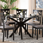 Baxton Studio Luise Modern Grey Fabric and Dark Brown Finished Wood 7-Piece Dining Set