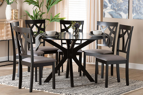 Baxton Studio Luise Modern Grey Fabric and Dark Brown Finished Wood 7-Piece Dining Set