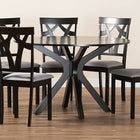 Baxton Studio Luise Modern Grey Fabric and Dark Brown Finished Wood 7-Piece Dining Set