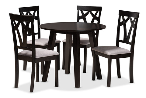 Baxton Studio Derya Modern Transitional Grey Fabric Upholstered and Dark Brown Finished Wood 5-Piece Dining Set