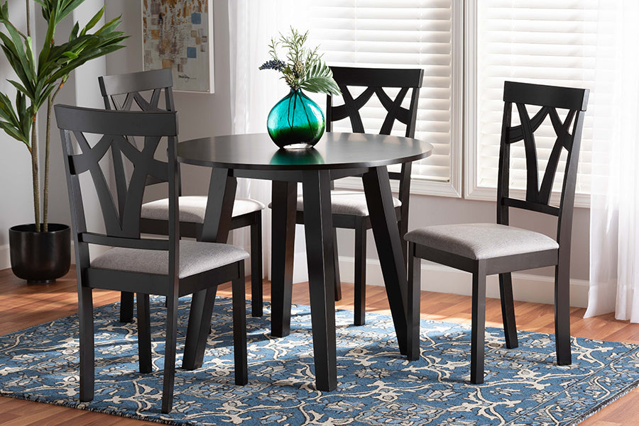 Baxton Studio Derya Modern Transitional Grey Fabric Upholstered and Dark Brown Finished Wood 5-Piece Dining Set