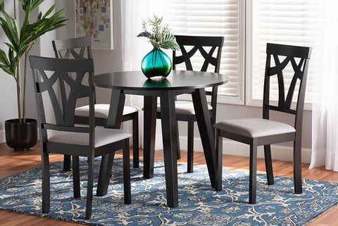Baxton Studio Derya Modern Transitional Grey Fabric Upholstered and Dark Brown Finished Wood 5-Piece Dining Set
