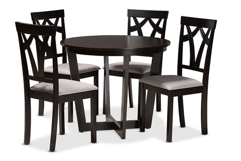 Baxton Studio Telma Modern and Contemporary Grey Fabric Upholstered and Dark Brown Finished Wood 5-Piece Dining Set