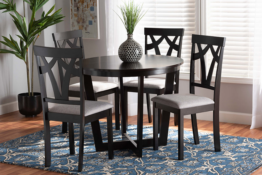 Baxton Studio Telma Modern and Contemporary Grey Fabric Upholstered and Dark Brown Finished Wood 5-Piece Dining Set