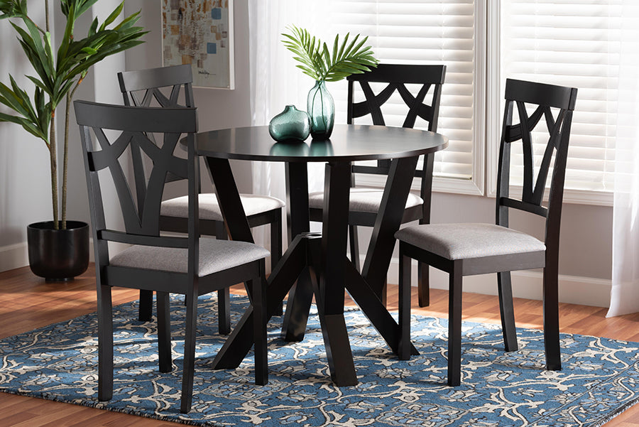 Baxton Studio Branca Modern and Contemporary Grey Fabric Upholstered and Dark Brown Finished Wood 5-Piece Dining Set