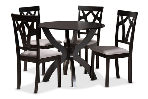 Baxton Studio Rasa Modern and Contemporary Grey Fabric Upholstered and Dark Brown Finished Wood 5-Piece Dining Set