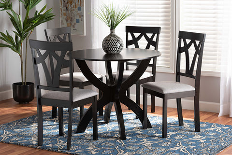 Baxton Studio Rasa Modern and Contemporary Grey Fabric Upholstered and Dark Brown Finished Wood 5-Piece Dining Set