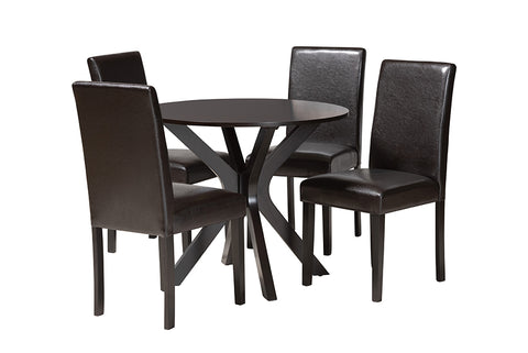 Baxton Studio Asli Modern Espresso Brown Faux Leather and Wood 5-Piece Dining Set
