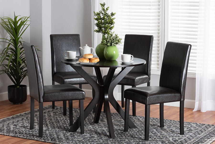 Baxton Studio Asli Modern Espresso Brown Faux Leather and Wood 5-Piece Dining Set