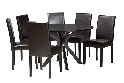 Baxton Studio Asli Modern Espresso Brown Faux Leather and Wood 7-Piece Dining Set