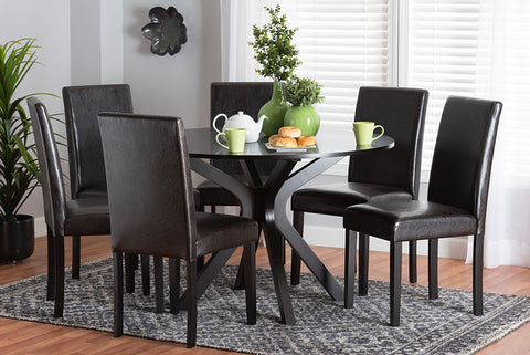 Baxton Studio Asli Modern Espresso Brown Faux Leather and Wood 7-Piece Dining Set