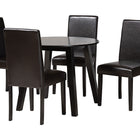 Baxton Studio Emine Modern Dark Brown Faux Leather and Espresso Brown Finished Wood 5-Piece Dining Set