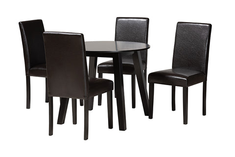 Baxton Studio Emine Modern Dark Brown Faux Leather and Espresso Brown Finished Wood 5-Piece Dining Set