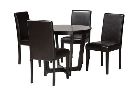 Baxton Studio Bruna Modern Dark Brown Faux Leather and Espresso Brown Finished Wood 5-Piece Dining Set