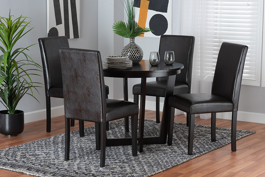 Baxton Studio Bruna Modern Dark Brown Faux Leather and Espresso Brown Finished Wood 5-Piece Dining Set