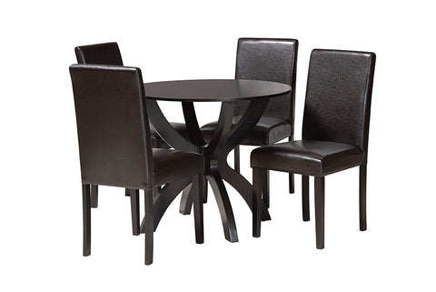 Baxton Studio Trine Modern Espresso Brown Faux Leather and Wood 5-Piece Dining Set