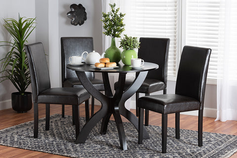 Baxton Studio Trine Modern Espresso Brown Faux Leather and Wood 5-Piece Dining Set