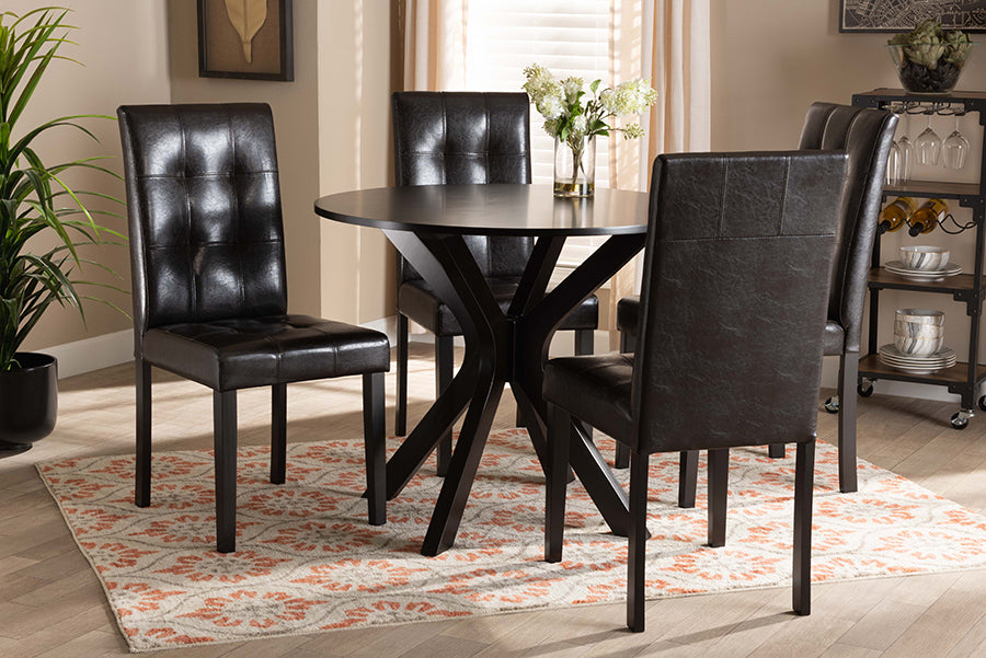 Baxton Studio Marie Modern and Contemporary Dark Brown Faux Leather Upholstered and Dark brown Finished Wood 5-Piece Dining Set