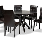 Baxton Studio Marie Modern and Contemporary Dark Brown Faux Leather Upholstered and Dark brown Finished Wood 7-Piece Dining Set