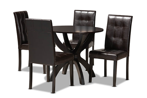 Baxton Studio Elira Modern and Contemporary Dark Brown Faux Leather Upholstered and Dark Brown Finished Wood 5-Piece Dining Set