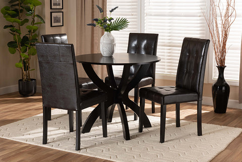 Baxton Studio Elira Modern and Contemporary Dark Brown Faux Leather Upholstered and Dark Brown Finished Wood 5-Piece Dining Set