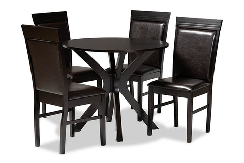 Baxton Studio Jeane Modern and Contemporary Dark Brown Faux Leather Upholstered and Dark Brown Finished Wood 5-Piece Dining Set