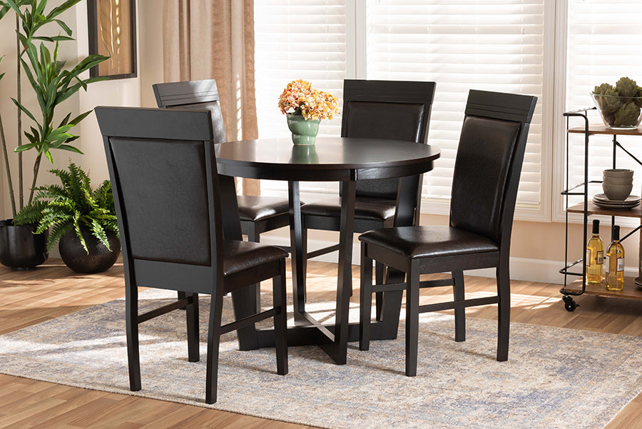 Baxton Studio Irma Modern and Contemporary Dark Brown Faux Leather Upholstered and Dark Brown Finished Wood 5-Piece Dining Set