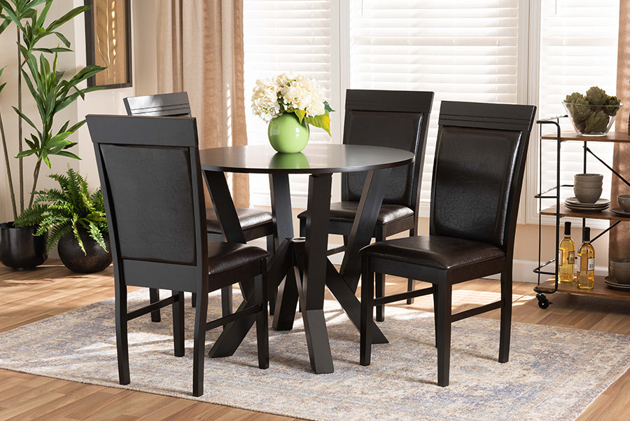 Baxton Studio Nada Modern and Contemporary Dark Brown Faux Leather Upholstered and Dark Brown Finished Wood 5-Piece Dining Set
