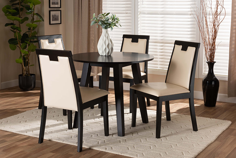 Baxton Studio Ryan Modern and Contemporary Beige Faux Leather Upholstered and Dark Brown Finished Wood 5-Piece Dining Set