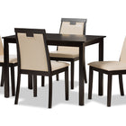 Baxton Studio Evelyn Modern and Contemporary Beige Faux Leather Upholstered and Dark Brown Finished 5-Piece Dining Set