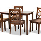Baxton Studio Abilene Mid-Century Light Brown Fabric Upholstered and Walnut Brown Finished 5-Piece Wood Dining Set