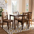 Baxton Studio Abilene Mid-Century Light Brown Fabric Upholstered and Walnut Brown Finished 5-Piece Wood Dining Set