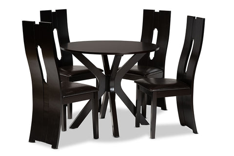 Baxton Studio Cian Modern and Contemporary Dark Brown Faux Leather Upholstered and Dark Brown Finished Wood 5-Piece Dining Set