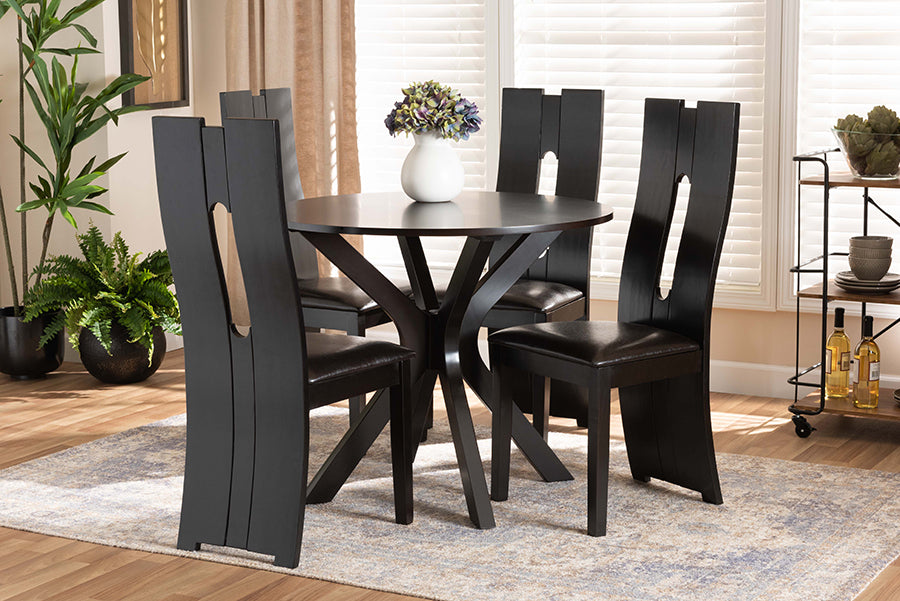 Baxton Studio Cian Modern and Contemporary Dark Brown Faux Leather Upholstered and Dark Brown Finished Wood 5-Piece Dining Set
