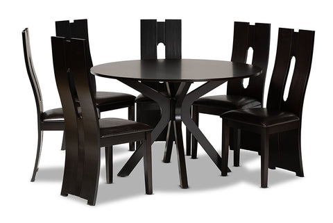 Baxton Studio Kenyon Modern and Contemporary Dark Brown Faux Leather Upholstered and Dark Brown Finished Wood 7-Piece Dining Set