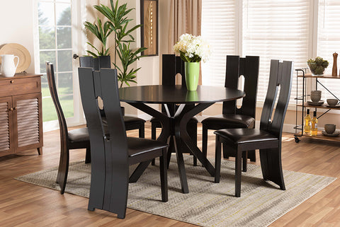 Baxton Studio Kenyon Modern and Contemporary Dark Brown Faux Leather Upholstered and Dark Brown Finished Wood 7-Piece Dining Set