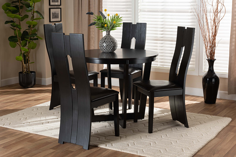 Baxton Studio Sorley Modern and Contemporary Dark Brown Faux Leather Upholstered and Dark Brown Finished Wood 5-Piece Dining Set