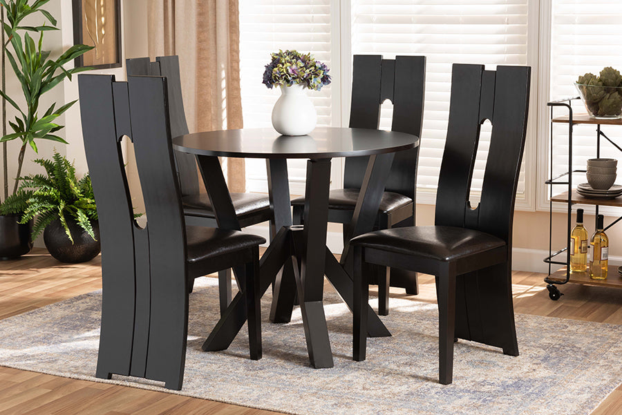 Baxton Studio Senan Modern and Contemporary Dark Brown Faux Leather Upholstered and Dark Brown Finished Wood 5-Piece Dining Set