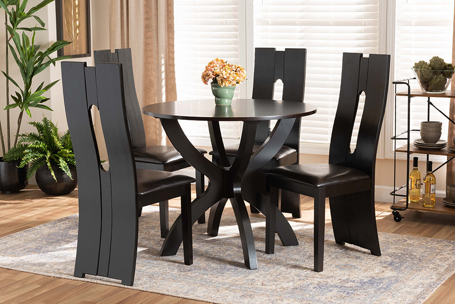 Baxton Studio Ronda Modern and Contemporary Dark Brown Faux Leather Upholstered and Dark Brown Finished Wood 5-Piece Dining Set