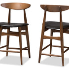 Baxton Studio Flora Mid-Century Modern Black Faux Leather Upholstered Walnut Finished Counter Stool (Set of 2)