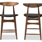 Baxton Studio Flora Mid-Century Modern Black Faux Leather Upholstered Walnut Finished Counter Stool (Set of 2)