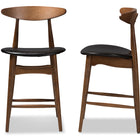 Baxton Studio Flora Mid-Century Modern Black Faux Leather Upholstered Walnut Finished Counter Stool (Set of 2)