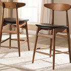 Baxton Studio Flora Mid-Century Modern Black Faux Leather Upholstered Walnut Finished Counter Stool (Set of 2)