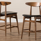 Baxton Studio Flora Mid-Century Modern Black Faux Leather Upholstered Walnut Finished Counter Stool (Set of 2)
