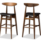 Baxton Studio Flora Mid-Century Modern Black Faux Leather Upholstered Walnut Finished Bar Stool (Set of 2)